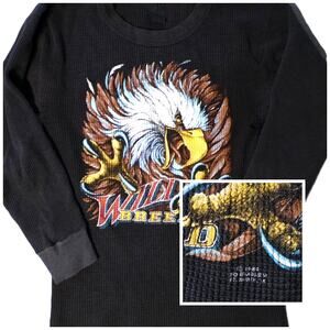 Vtg 1986 Harley Davidson Thermal Shirt L 3D Emblem Black Eagle Wild Breed USA